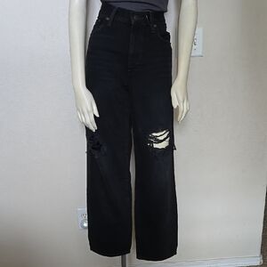 Levi's Black Wide Leg Flare Jeans with Distressed Details